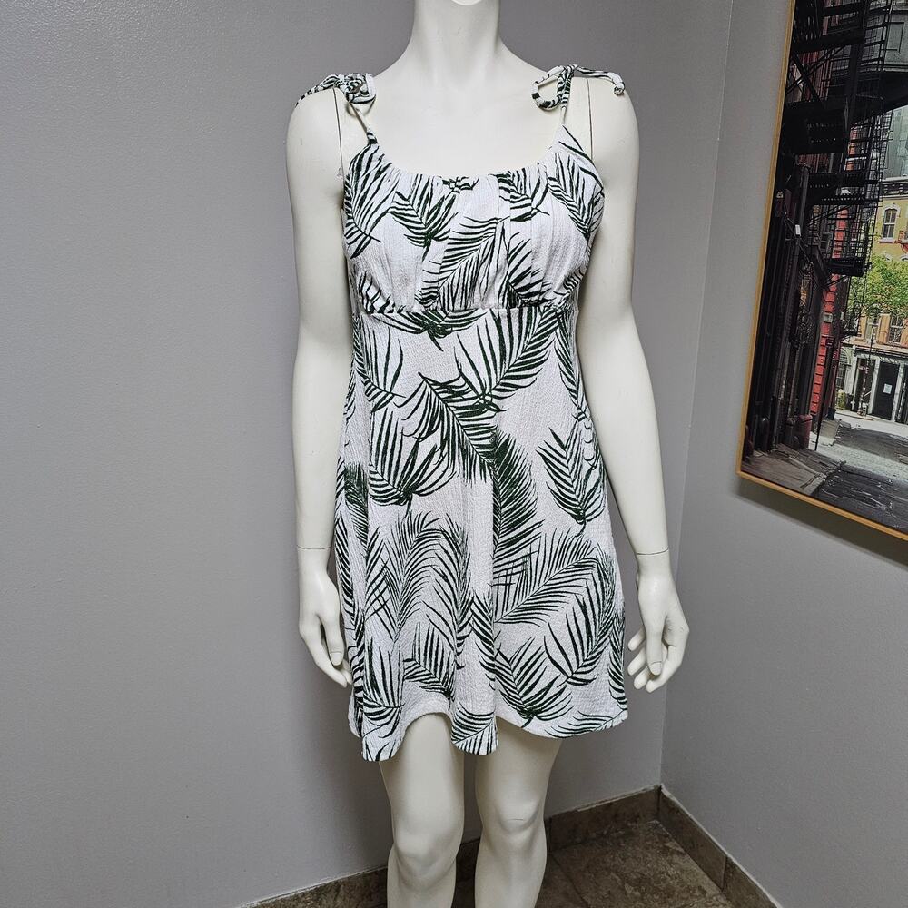 TopShop Mini Sundress Palm Leaf Pattern Adjustable Tie Straps Size 8